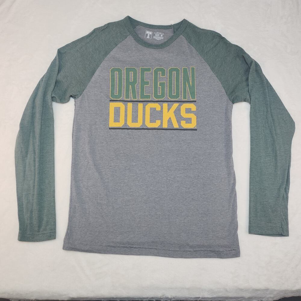Oregon Ducks Raglan Shirt Mens Medium University Green Gray Yellow Graphic